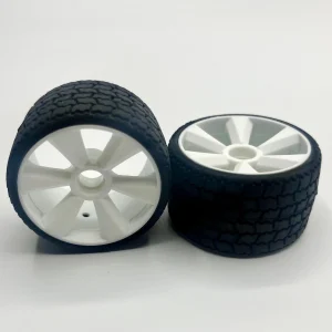 Type 12 12th scale rubber tires (2) Front pair, white wheel, pre glued - GRC142FW