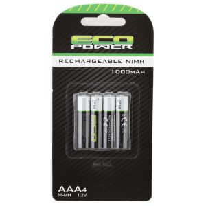 EcoPower High Power Rechargeable AAA NiMH Batteries (4) (1.2V/1000mAh) (Mini-Z)
