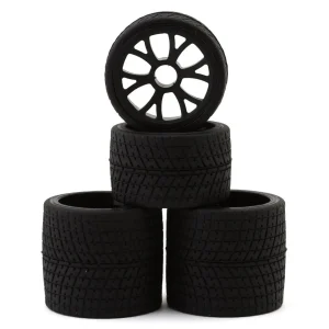 eXcelerate R12 1/12 Front & Rear Pan Car Rubber Pre-Mounted Tires Set (Black)